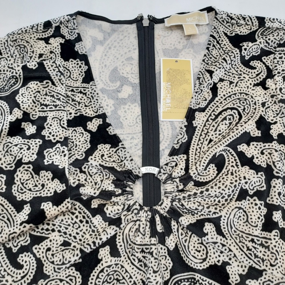 Michael Kors Jumpsuit L Large Black Bone Paisley Print Long Sleeve NWT